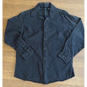 J. Ferrar Men's Large 16-16.5 Button Up Dress Shirt Black Double Pin Striped